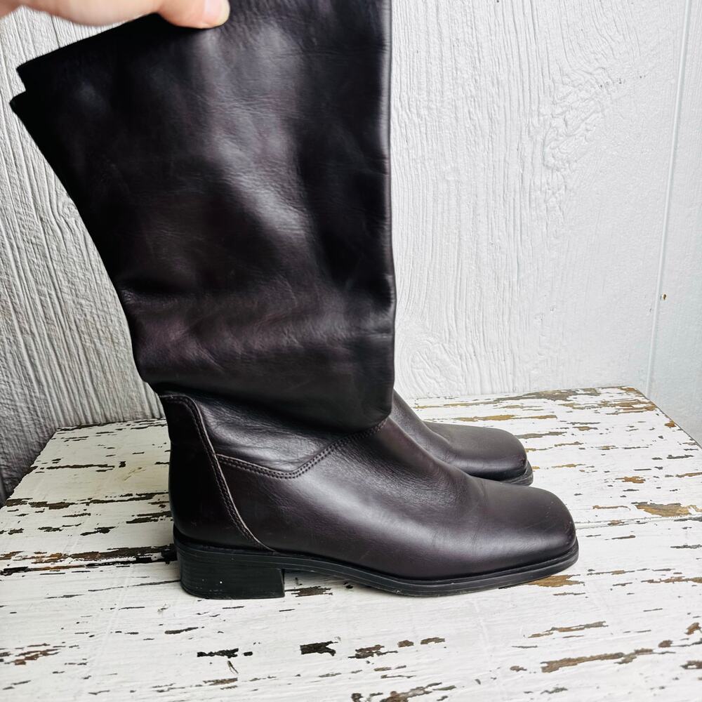 Naturalizer Vintage Brown Leather Square Toe Boots Pull On Women's Sz 4.5 Brazil - Picture 9 of 9